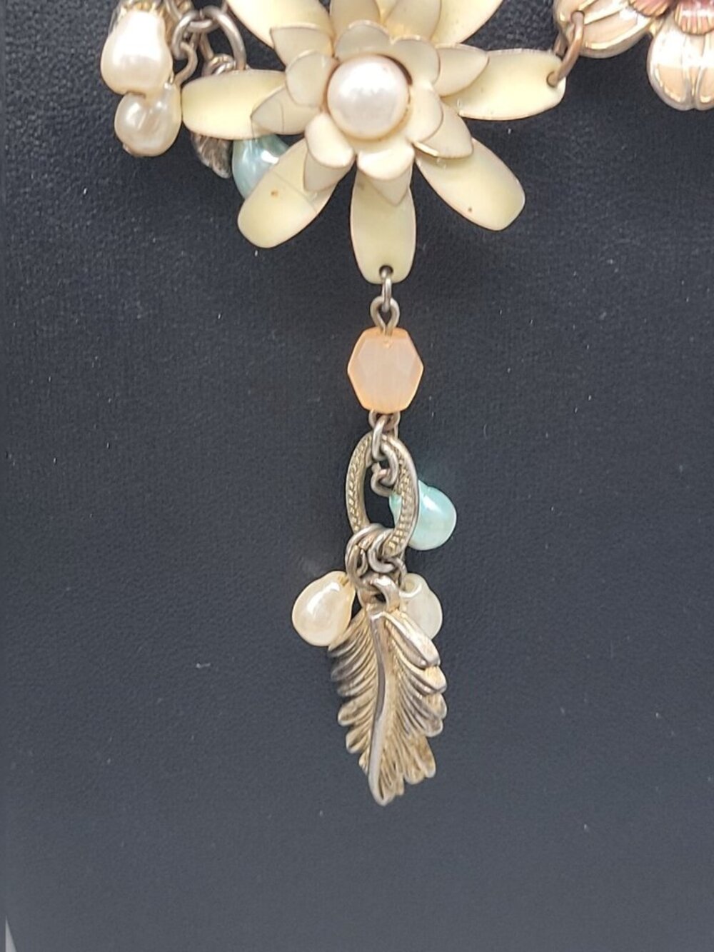 Vintage Plunder Dangling Flower Necklace Multicolor Rhinestones Silver Tone 20" - Picture 4 of 16